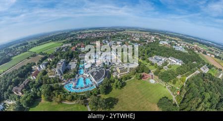 Aerial view of the Bad Füssing thermal spa around the spa gardens in the southern district of Passau Stock Photo