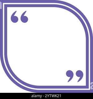 Purple rounded corner quote box featuring opening and closing double quotation marks, providing an elegant frame for text citations and important mess Stock Vector