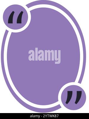 Oval frame adorned with quotation marks enclosing a blank purple space, perfect for displaying motivational quotes, testimonials, and essential ideas Stock Vector