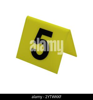 Crime scene investigation. Yellow marker number 5 for identification of evidence on transparent background. High quality photo Stock Photo