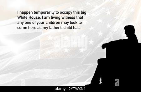 Former President Abraham Lincoln and His Quotes “I happen temporarily to occupy this big White House. I am living witness that any one of your childre Stock Photo