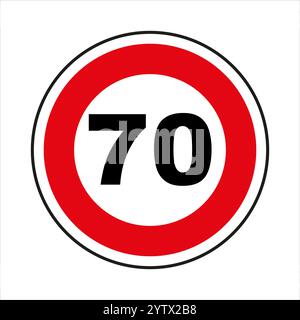 Red and white circular road sign indicating a maximum speed limit of 70, emphasizing traffic safety Stock Vector