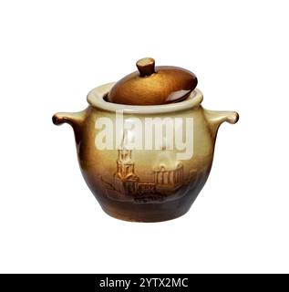 Ceramic cooking pot with lid isolated on white. Stock Photo