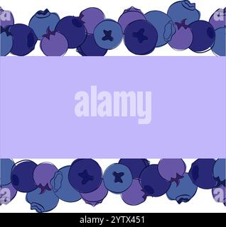 Blueberry seamless border frame for greeting cards, invitations, wedding cards, posters, banners, web design. Vector graphic line illustration Stock Vector