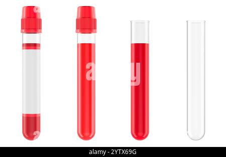 Test tubes with sample blood. 3D rendering isolated on white background ...