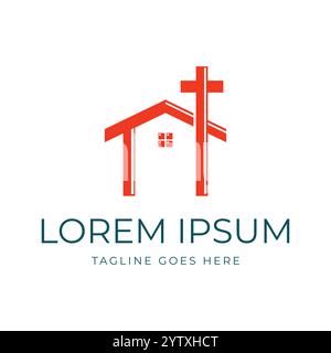 Simple Minimalist Home House with Jesus Christian Catholic Cross Logo Design Vector Stock Vector
