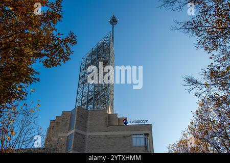 Exterior view of a Swisscom telecommunications center. Swisscom AG is a public company and one of the leading Swiss telecommunications providers Stock Photo