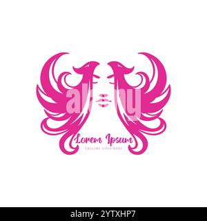 Woman Girl Lady Head Face with Phoenix Fire Hair for Knight Goddess Warrior or Angel Logo Design Vector Stock Vector