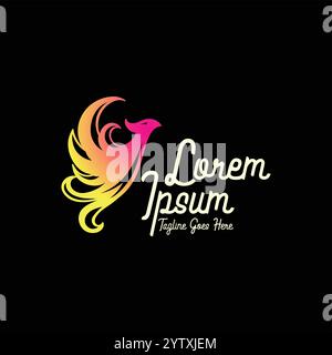Colorful Modern Flying Spread Phoenix Fire Flame Wings Logo Design Vector Stock Vector