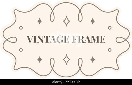 Vintage frame features elegant swirls, delicate dots, and sparkling diamonds, creating a sophisticated and timeless design on a soft beige background Stock Vector