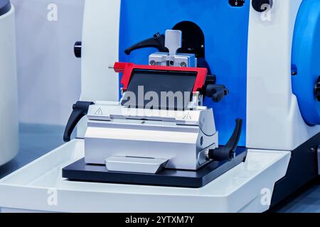 Automatic microtome with automatic sectioning, section counting, micron counting, fast trimming function. Stock Photo
