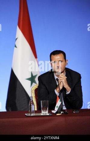 Paris, France. 08th Dec, 2024. In just over ten days, Syrian rebels have taken control of Syria's main cities, including the capital Damascus on Saturday night. President Bashar al-Assad, in power since 2000, has fled the country, according to Russia - FILE - Syrian President Bashar al Assad during a meeting at the Elysee Palace in Paris, France on July 12, 2008. Photo by Mousse/ABACAPRESS.COM Credit: Abaca Press/Alamy Live News Stock Photo