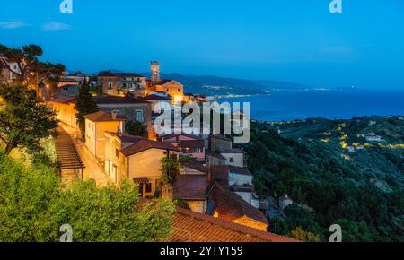 The beautiful village of Pollica illuminated in the evening, in the Cilento region of Campania. Italy. Stock Photo