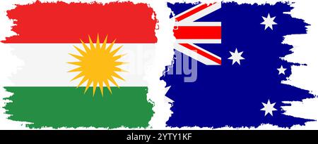 Australia and  Kurdistan grunge flags connection, vector Stock Vector