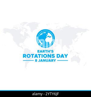 Earths Rotation Day. 8 January. earths rotation day poster, banner, card. holiday concept. flat illustration. background. earth icon. Stock Vector