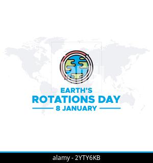 Earths Rotation Day. 8 January. earths rotation day poster, banner, card. holiday concept. flat illustration. background. earth icon. Stock Vector