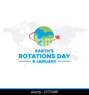 Earths Rotation Day. 8 January. earths rotation day poster, banner, card. holiday concept. flat illustration. background. earth icon. Stock Vector