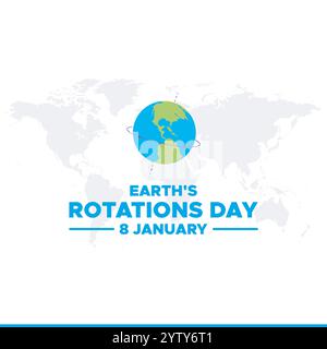 Earths Rotation Day. 8 January. earths rotation day poster, banner, card. holiday concept. flat illustration. background. earth icon. Stock Vector