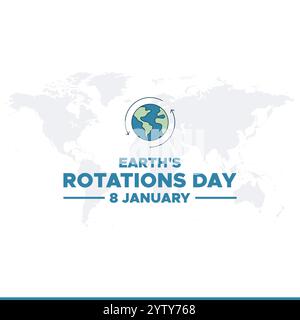 Earths Rotation Day. 8 January. earths rotation day poster, banner, card. holiday concept. flat illustration. background. earth icon. Stock Vector