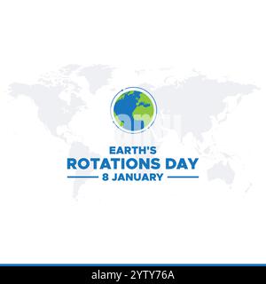 Earths Rotation Day. 8 January. earths rotation day poster, banner, card. holiday concept. flat illustration. background. earth icon. Stock Vector