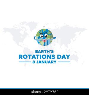 Earths Rotation Day. 8 January. earths rotation day poster, banner, card. holiday concept. flat illustration. background. earth icon. Stock Vector