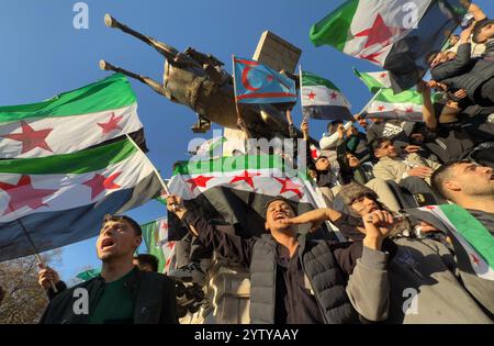 Syrians celebrate the Syrian government fall and end of Assad family's half-century rule Middle East in Istanbul, Turkey, December 8, 2024. (CTK Photo Stock Photo