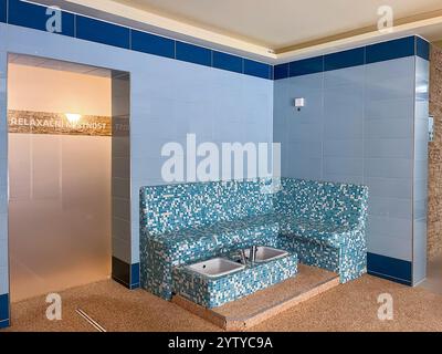 Two small pools for Kneipp path in blue wellness centre Stock Photo