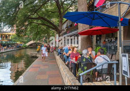 Restaurant on River Walk, San Antonio, Texas, USA Stock Photo