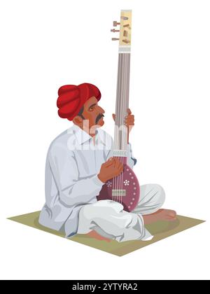 Indian folk musician, Vector design of artist playing folk music Stock Vector