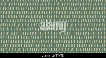 Small dash in row repeat pattern vector. Simple textile dash pattern, small stripe elements on green background Stock Vector