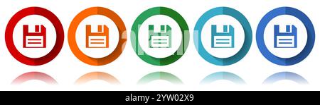 Disk, save vector icons, flat icon set for logo design, webdesign and mobile applications, colorful web button collection in eps 10 Stock Vector