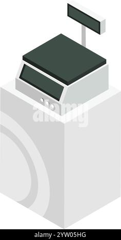 Electronic price computing scale with a customer display standing on a pedestal is showing weight and price, simplifying transactions in retail environments Stock Vector