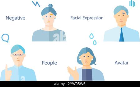 worried and confused facial expression -male and female face icons set vector illustration Stock Vector