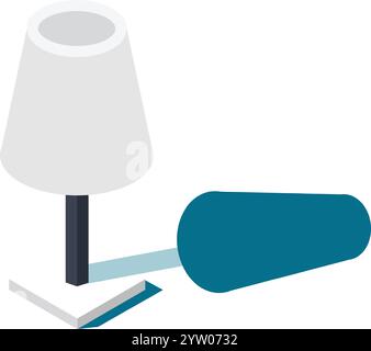 Electrician installing a sleek, modern minimalist lamp on a crisp white wall, using a screwdriver for precise adjustments. Capturing the essence of home renovation and electrical work Stock Vector