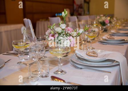 ceremonial table setting during the wedding day Stock Photo