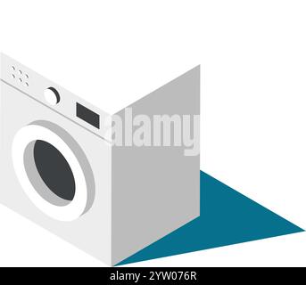 Modern washing machine casting a teal shadow on the floor, depicted in an isometric view, presenting a clean and contemporary laundry concept Stock Vector