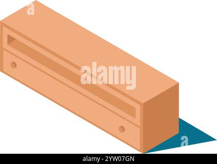 Simple wooden tv stand with drawer and open shelf isometric icon isolated on white background representing furniture for living room or bedroom Stock Vector
