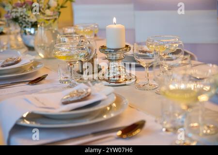 ceremonial table setting during the wedding day Stock Photo