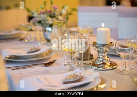 ceremonial table setting during the wedding day Stock Photo