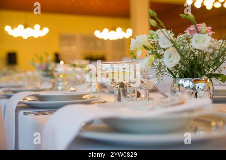 ceremonial table setting during the wedding day Stock Photo
