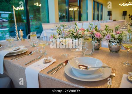 ceremonial table setting during the wedding day Stock Photo