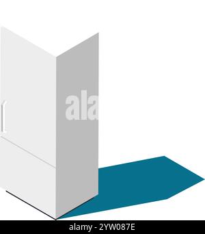 Modern white refrigerator casting a distinct shadow on a blue floor, presented in an isometric view, symbolizing kitchen appliances and modern home interiors Stock Vector