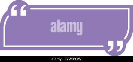 Purple rectangular quote box featuring rounded corners and white quotation marks, providing a blank space ideal for adding text and citations in various design projects Stock Vector