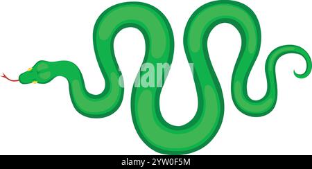 Wavy green snake slithering gracefully, showcasing its forked tongue while creating a captivating and sinuous representation of a reptile in dynamic motion through its vibrant environment Stock Vector