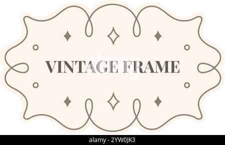Vintage frame features elegant swirls, delicate dots, and sparkling diamonds, creating a sophisticated and timeless design on a soft beige background Stock Vector