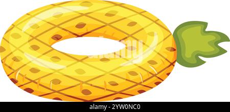 Inflatable ring floating representing a pineapple fruit with its characteristic yellow color and green leaves, ideal for summer vacations and pool parties, providing fun and relaxation Stock Vector