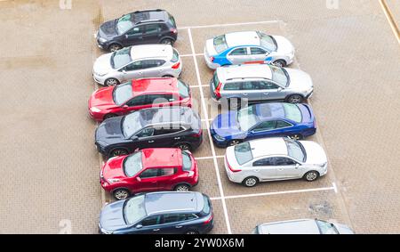 Areal view of the parking lot in the city Stock Photo