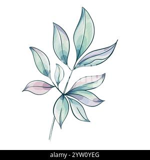 Soft colors blend beautifully as watercolor leaves exhibit elegant curves and gentle forms, evoking a tranquil, natural ambiance Stock Vector