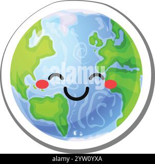 Cartoon earth with a happy smiling face promotes environmental awareness and encourages care for our planet, emphasizing the importance of protecting natural resources Stock Vector