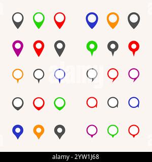 Map pin location icons. Navigation icon. Flat design. Vector illustration. Stock Vector